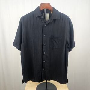 Tasso Elba Island Black Silk Linen Blend Shirt Men's M Resort wear
